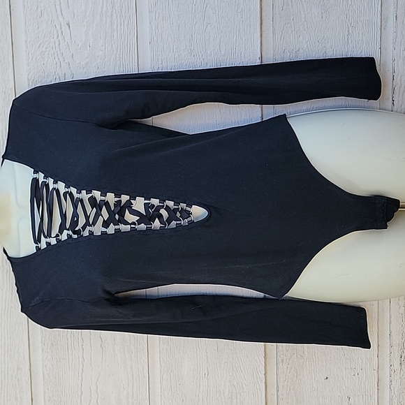 Bardot Black Lace-Up Bodysuit Size M Used Good Condition - Picture 4 of 7